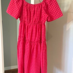 Elegant Pink Gingham Women's Casual Dress